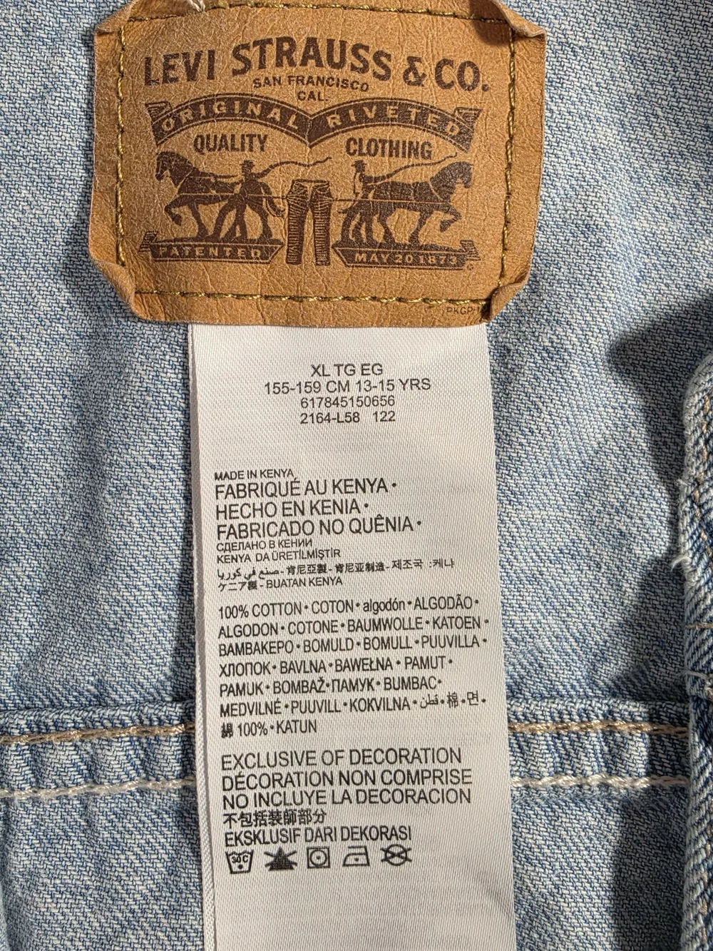 Levi’s Denim Jacket Light Wash Trucker Distressed Youth XL Women XS S